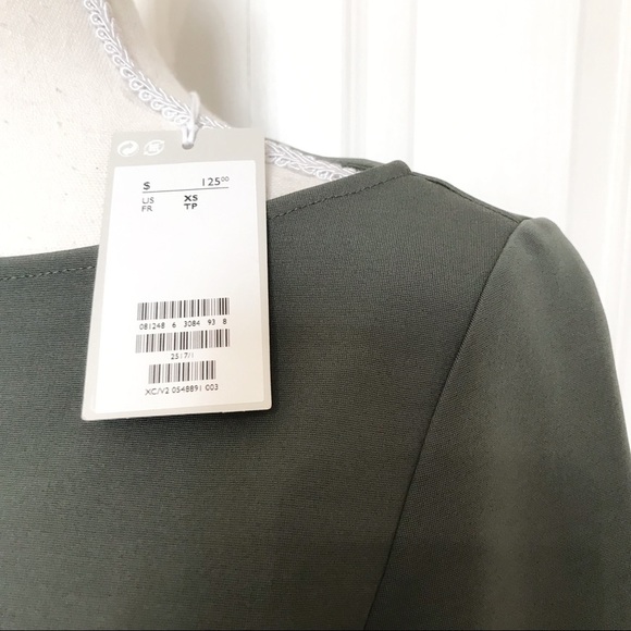 NWT COS MUTED GREEN LONG SLEEVE FLORAL APPLIQUÉ BOAT NECK TOP - XS - Picture 6 of 11